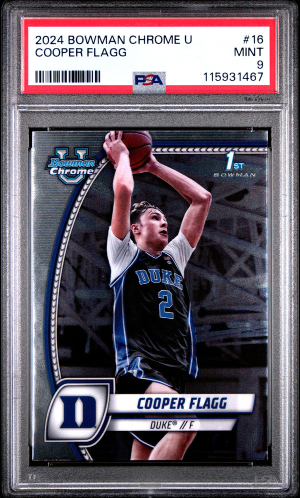 Graded 2024 Topps Bowman Chrome U Cooper Flagg #16 Rookie RC Basketball Card PSA 9 Mint