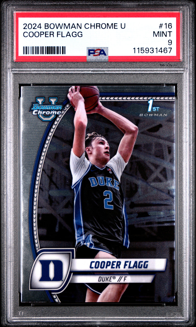 Graded 2024 Topps Bowman Chrome U Cooper Flagg #16 Rookie RC Basketball Card PSA 9 Mint