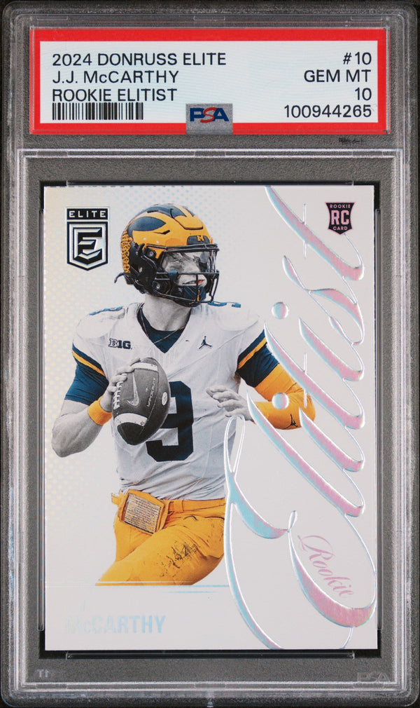 Graded 2024 Panini Donruss Elite JJ McCarthy #10 Rookie Elitist Rookie RC Football Card PSA 10 Gem Mint