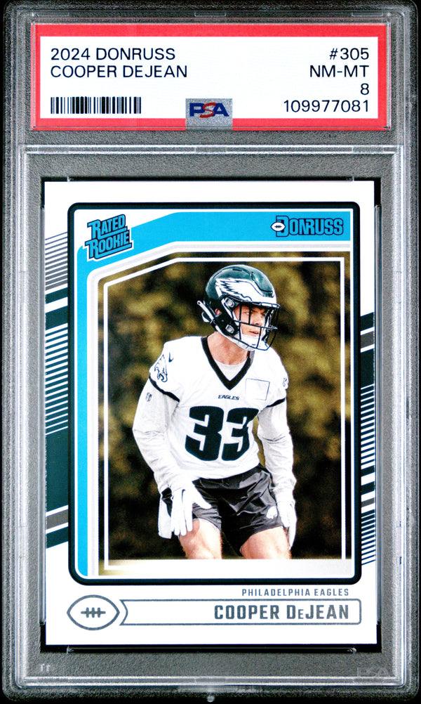 Graded 2024 Panini Donruss Cooper DeJean #305 Rookie RC Football Card PSA 8 Near Mint
