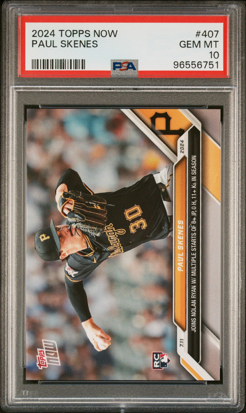 Graded 2024 Topps Now Paul Skenes #407 Rookie RC Baseball Card PSA 10 Gem Mint