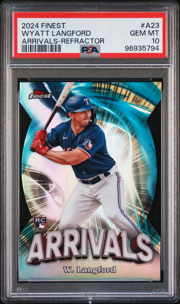 Graded 2024 Topps Finest Wyatt Langford #A23 Arrivals Refractor Rookie RC Baseball Card PSA 10 Gem Mint