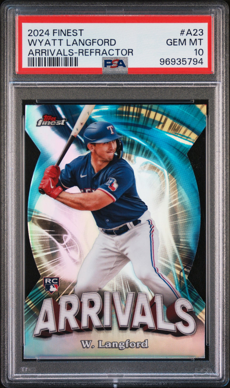 Graded 2024 Topps Finest Wyatt Langford #A23 Arrivals Refractor Rookie RC Baseball Card PSA 10 Gem Mint