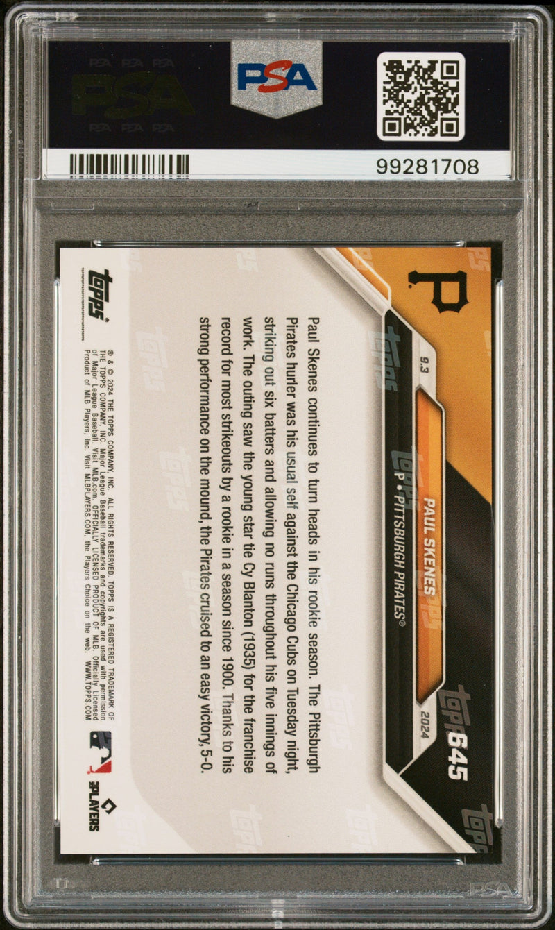 Graded 2024 Topps Now Paul Skenes #645 Rookie RC Baseball Card PSA 9 Mint