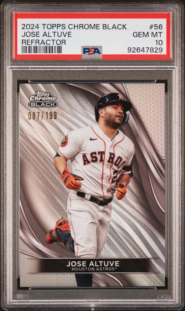 Graded 2024 Topps Chrome Black Jose Altuve #56 Refractor #/199 Baseball Card PSA 10 Gem Mint
