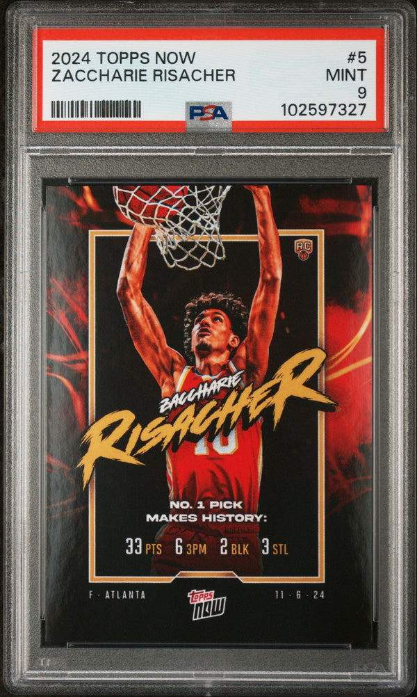 Graded 2024 Topps Now Zaccharie Risacher #5 Rookie RC Basketball Card PSA 9 Near Mint