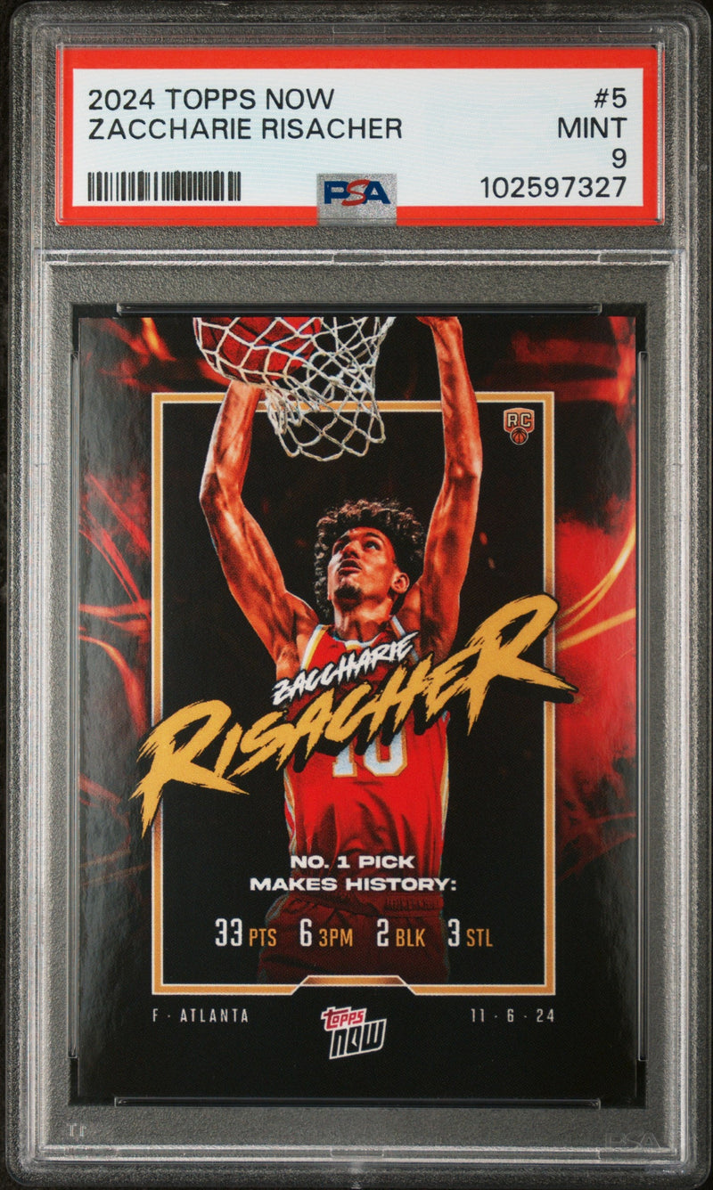 Graded 2024 Topps Now Zaccharie Risacher #5 Rookie RC Basketball Card PSA 9 Near Mint