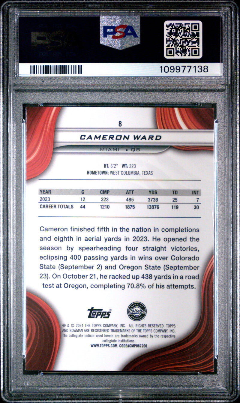 Graded 2024 Topps Bowman Best University Cam Ward #8 Rookie RC Football Card PSA 10 Gem Mint