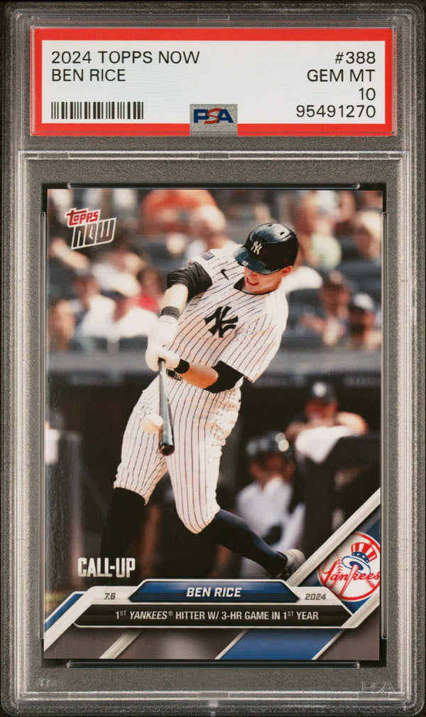 Graded 2024 Topps Now Ben Rice #388 Rookie RC Baseball Card PSA 10 Gem Mint