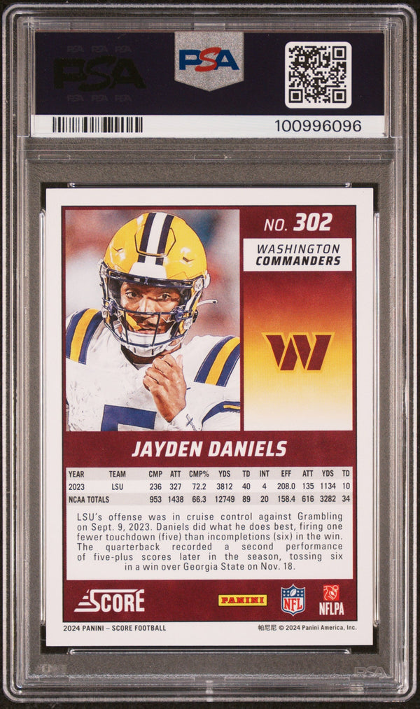 Graded 2024 Panini Score Jayden Daniels #302 Rookie RC Football Card PSA 9 Mint
