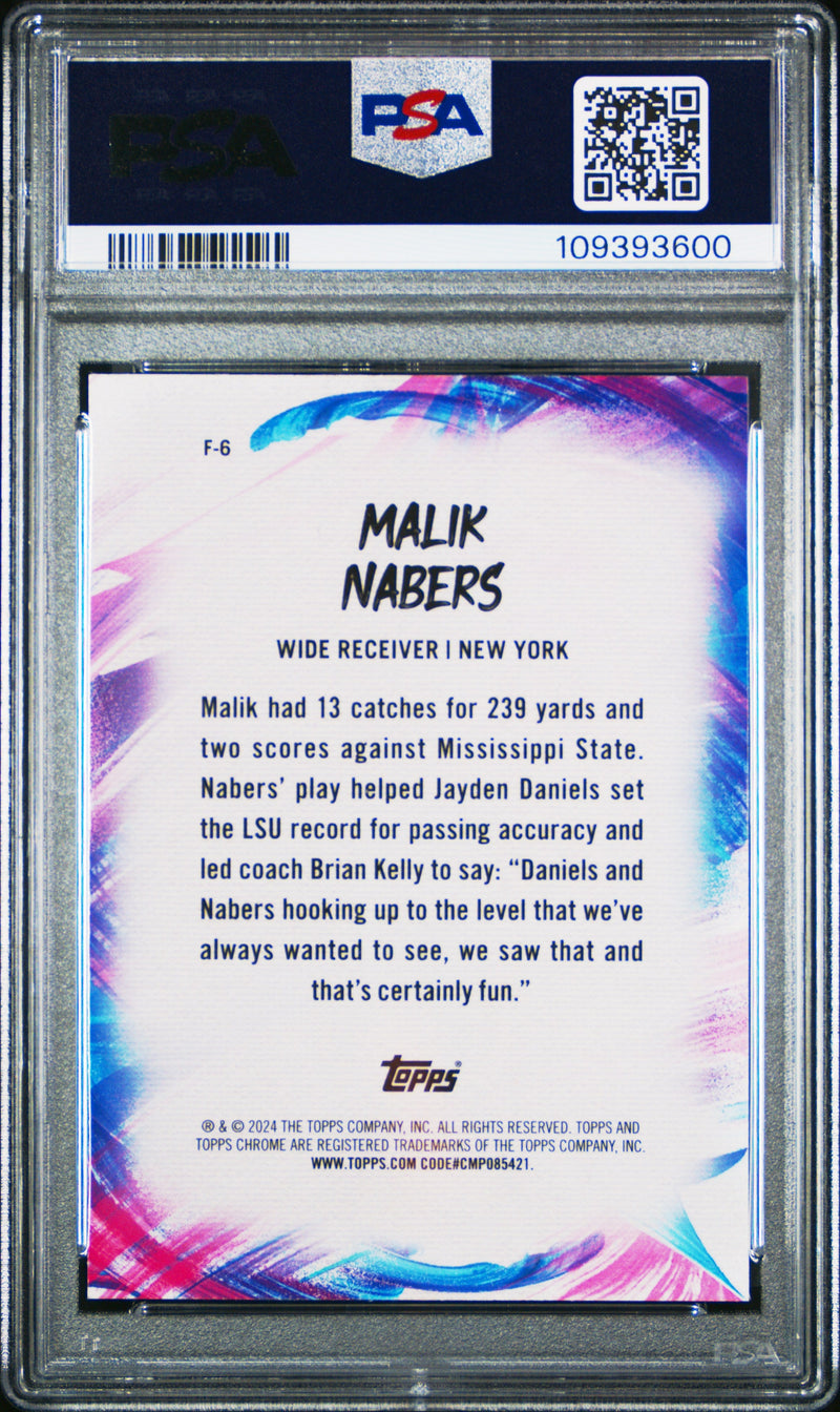 Graded 2024 Topps Chrome Malik Nabers #F6 Finesse Rookie RC Football Card PSA 10 Gem Mint