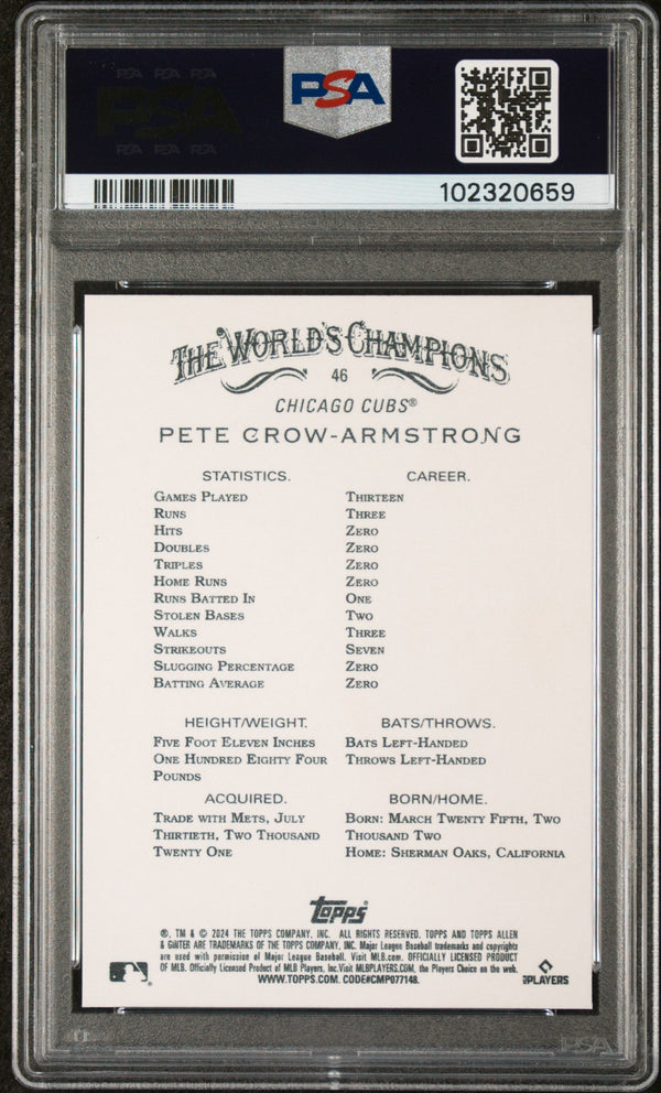 Graded 2024 Topps Allen & Ginter Pete Crow Armstrong #46 Rookie RC Baseball Card PSA 10 Gem Mint