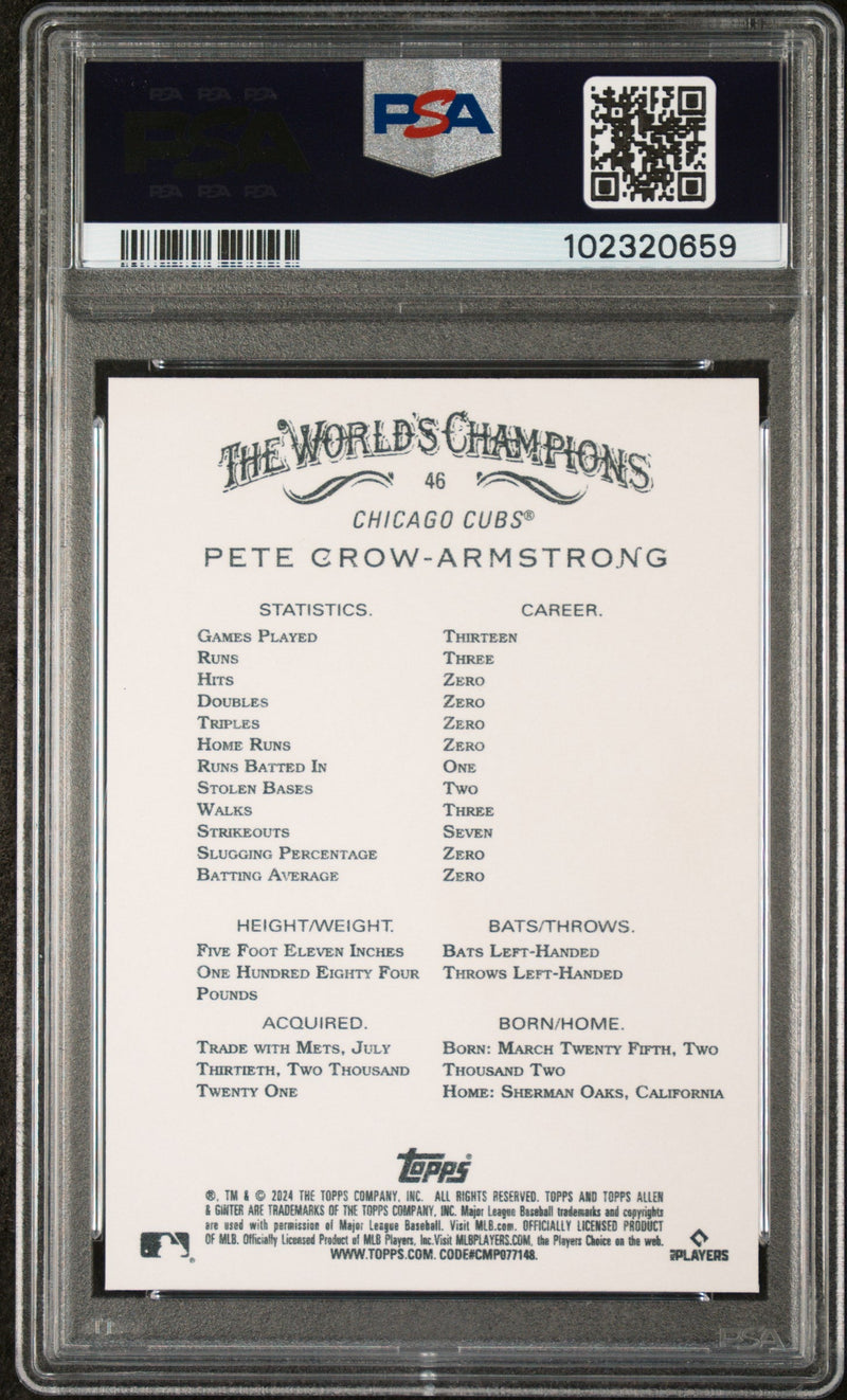 Graded 2024 Topps Allen & Ginter Pete Crow Armstrong #46 Rookie RC Baseball Card PSA 10 Gem Mint