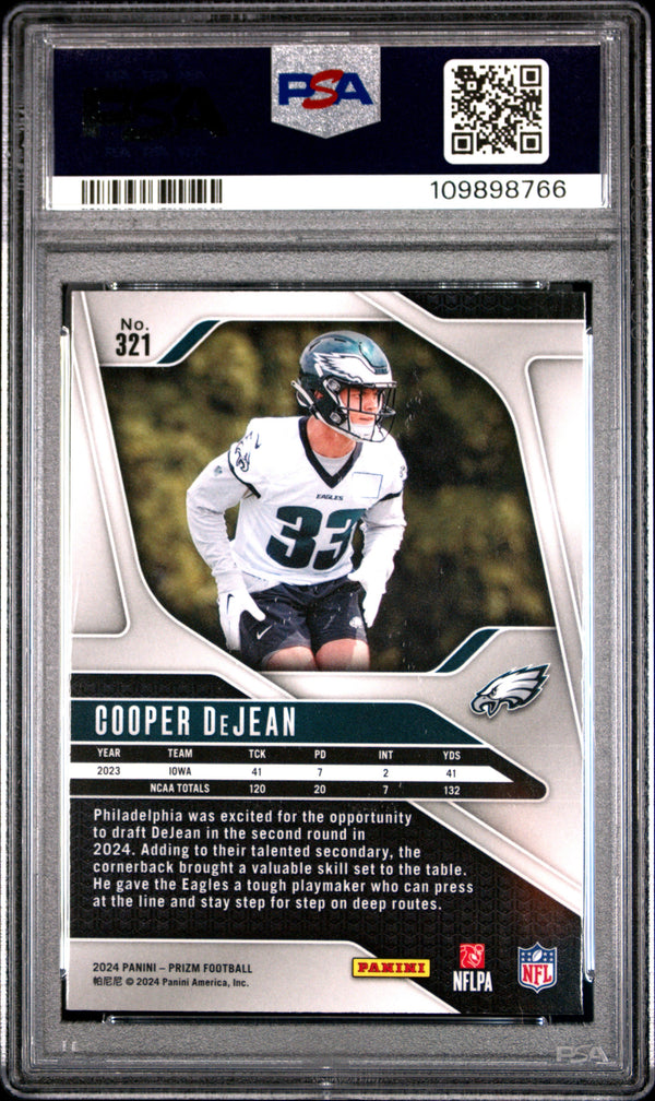 Graded 2024 Panini Prizm Cooper DeJean #321 Rookie RC Football Card PSA 10 Gem Mint