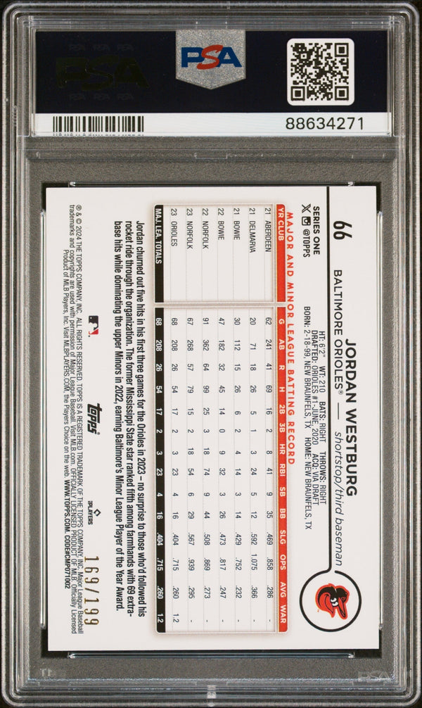 Graded 2024 Topps Jordan Westburg #66 Red Crackle Foil Board #/199 Rookie RC Baseball Card PSA 10 Gem Mint