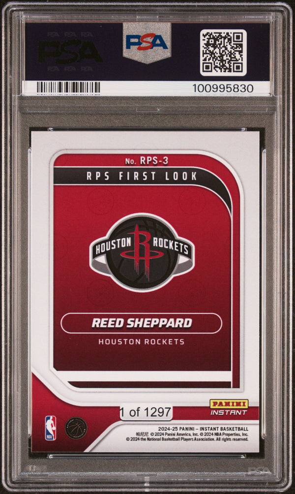 Graded 2024 Panini Instant NBA Reed Sheppard #3 RPS First Look Rookie RC Basketball Card PSA 8 Near Mint