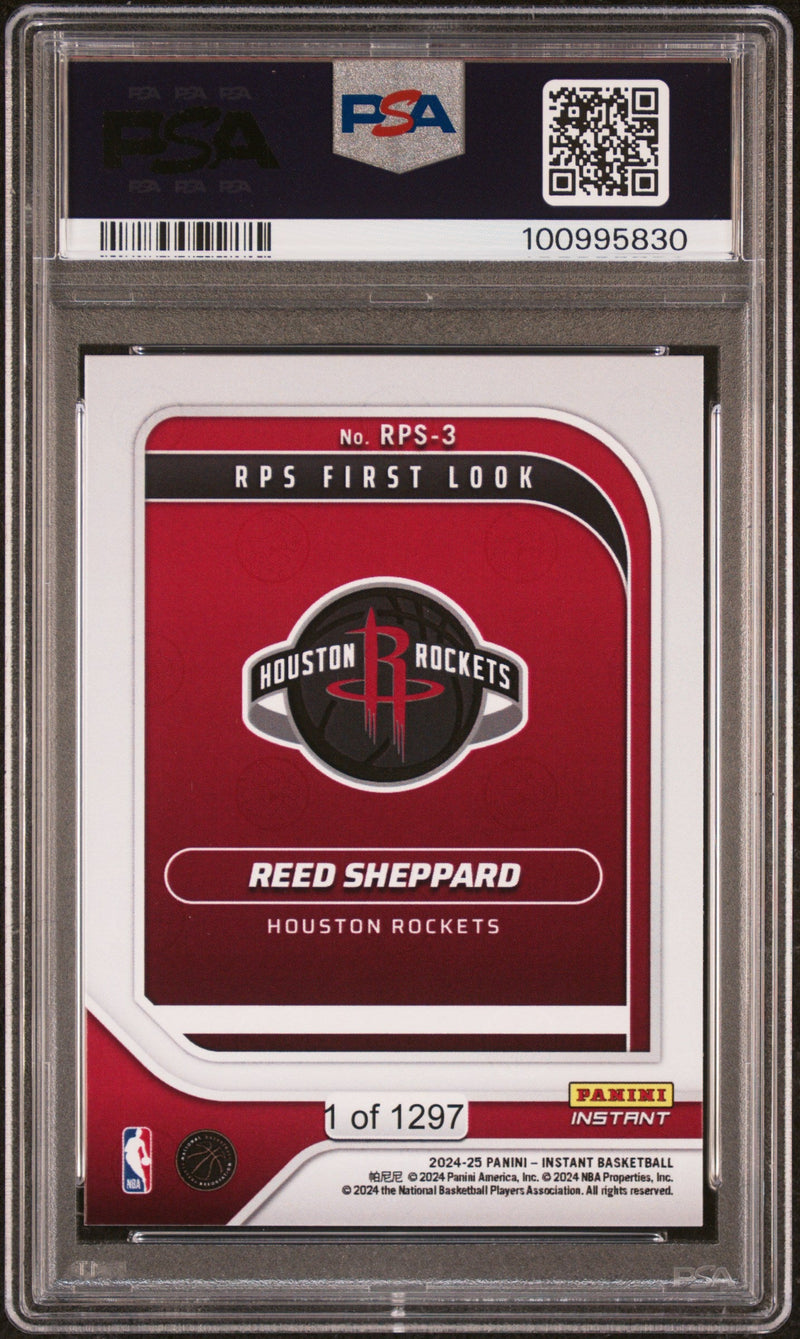 Graded 2024 Panini Instant NBA Reed Sheppard #3 RPS First Look Rookie RC Basketball Card PSA 8 Near Mint