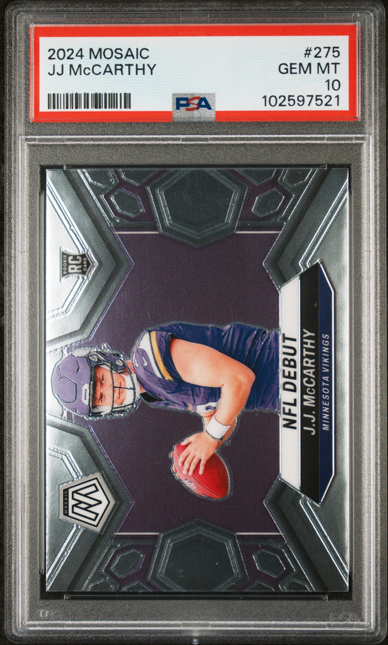 Graded 2024 Panini Mosaic JJ McCarthy #275 Rookie RC Football Card PSA 10 Gem Mint
