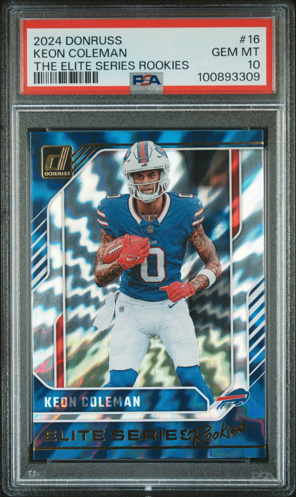 Graded 2024 Panini Donruss Keon Coleman #16 The Elite Series Rookies Rookie RC Football Card PSA 10 Gem Mint