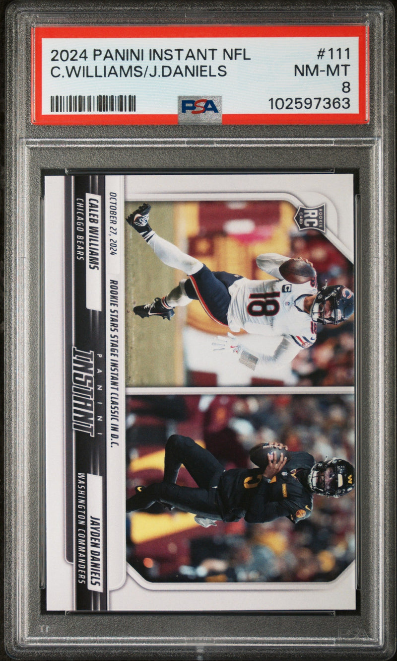Graded 2024 Panini Instant NFL Jayden Daniels/Caleb Williams #111 Rookie RC Football Card PSA 8 Near Mint