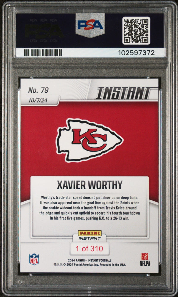 Graded 2024 Panini Instant NFL Xavier Worthy #79 Rookie RC Football Card PSA 10 Gem Mint