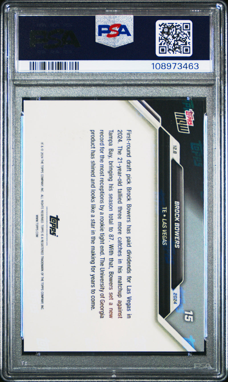 Graded 2024 Topps Now Brock Bowers #15 Purple /25 Rookie RC Football Card PSA 9 Mint
