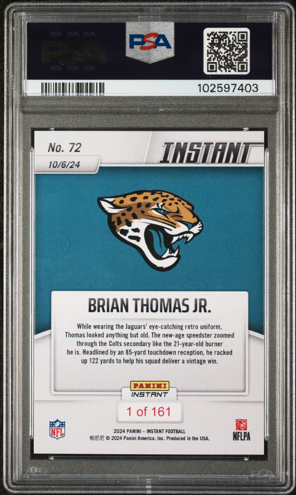 Graded 2024 Panini Instant NFL Brian Thomas Jr #72 Rookie RC Football Card PSA 9 Mint