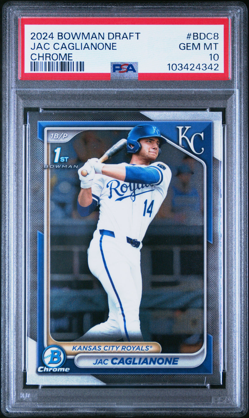 Graded 2024 Topps Bowman Draft Jac Caglianone #BDC8 Chrome Rookie RC Baseball Card PSA 10 Gem Mint