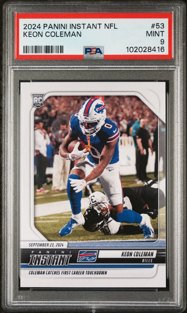 Graded 2024 Panini Instant NFL Keon Coleman #53 Rookie RC Football Card PSA 9 Mint