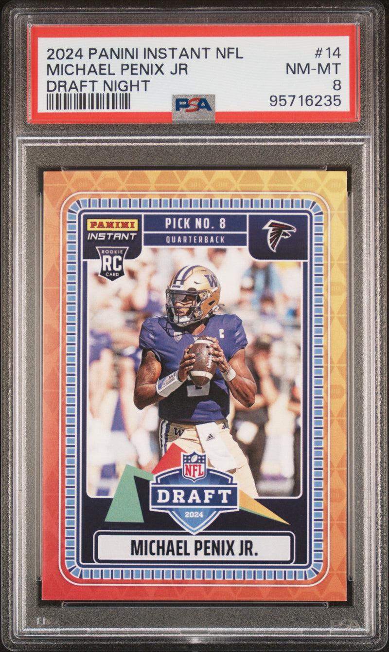 Graded 2024 Panini Instant NFL Michael Penix Jr #14 Draft Night Rookie RC Football Card PSA 8 Near Mint