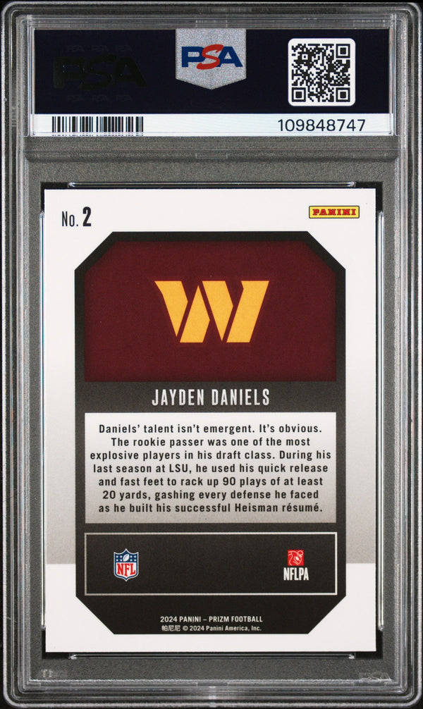 Graded 2024 Panini Prizm Jayden Daniels #2 Emergent Rookie RC Football Card PSA 10 Gem Mint