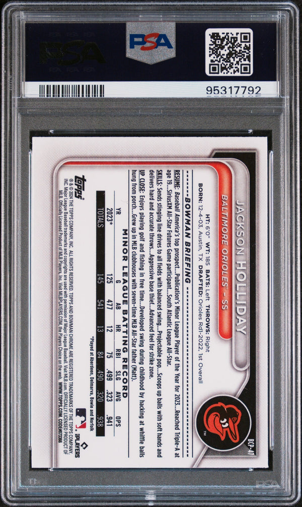 Graded 2024 Topps Bowman Mega Box Jackson Holliday #47 Chrome Prospects Rookie RC Baseball Card PSA 10 Gem Mint