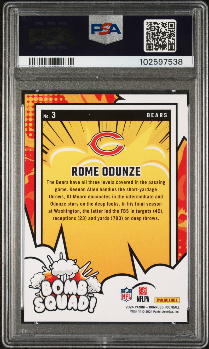 Graded 2024 Panini Donruss Rome Odunze #3 Bomb Squad Rookie RC Football Card PSA 9 Near Mint