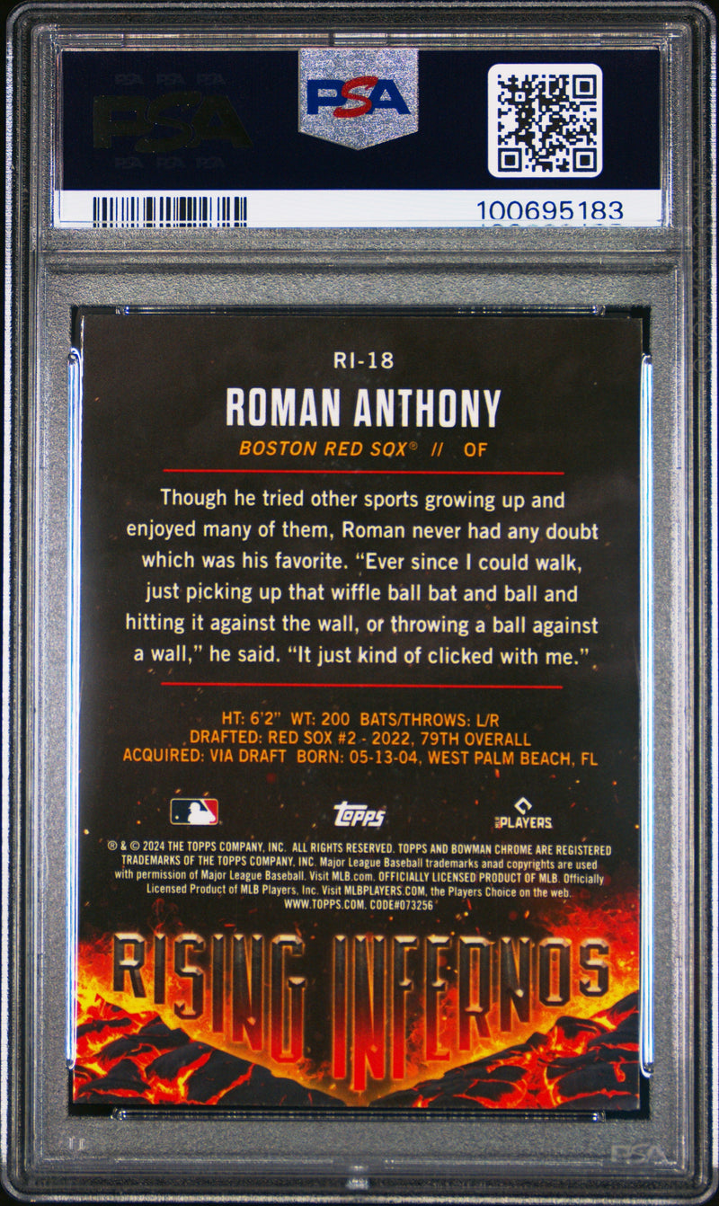 Graded 2024 Topps Bowman Roman Anthony #RI18 Rising Infernos Rookie RC Baseball Card PSA 10 Gem Mint