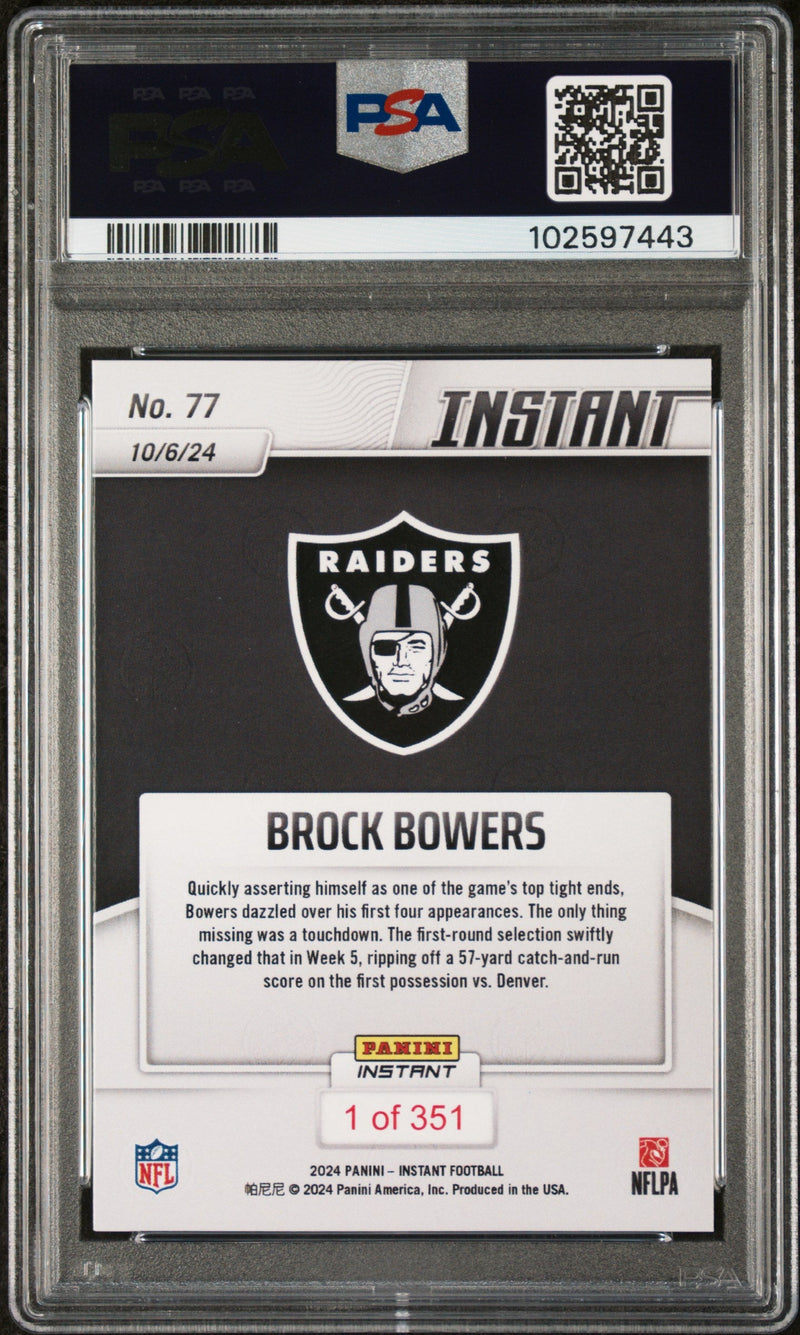 Graded 2024 Panini Instant NFL Brock Bowers #77 Rookie RC Football Card PSA 9 Mint
