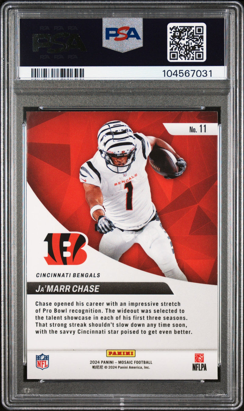 Graded 2024 Panini Mosaic Ja'Marr Chase #11 Elevate Football Card PSA 9 Mint