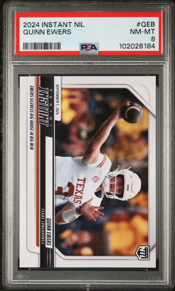 Graded 2024 Panini Instant NIL Quinn Ewers #QEB Rookie RC Football Card PSA 8 Near Mint