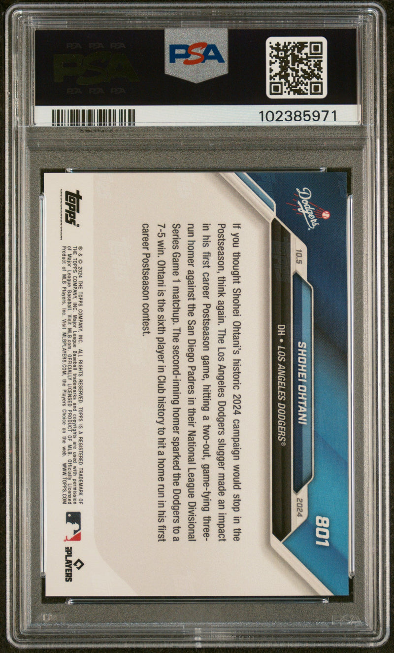 Graded 2024 Topps Now Shohei Ohtani #801 First Career Post Season Home Run Baseball Card PSA 10 Gem Mint