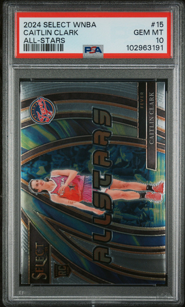 Graded 2024 Panini Select Caitlin Clark #15 All Stars Rookie RC Basketball Card PSA 10 Gem Mint