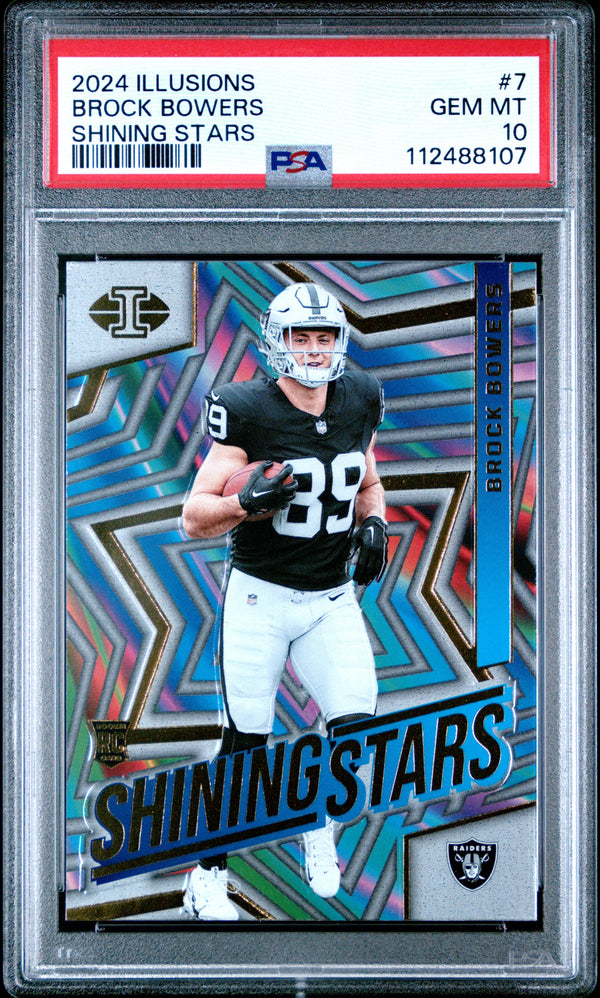 Graded 2024 Panini Illusions Brock Bowers #7 Shining Stars Rookie RC Football Card PSA 10 Gem Mint