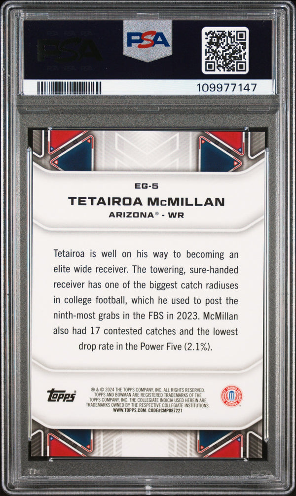 Graded 2024 Topps Bowman Best University Tetairoa McMillan #EG5 Elements of the Game Rookie RC Football Card PSA 10 Gem Mint