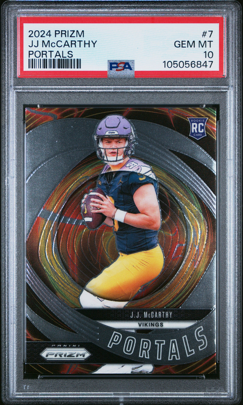 Graded 2024 Panini Prizm JJ McCarthy #7 Portals Rookie RC Football Card PSA 10 Gem Mint