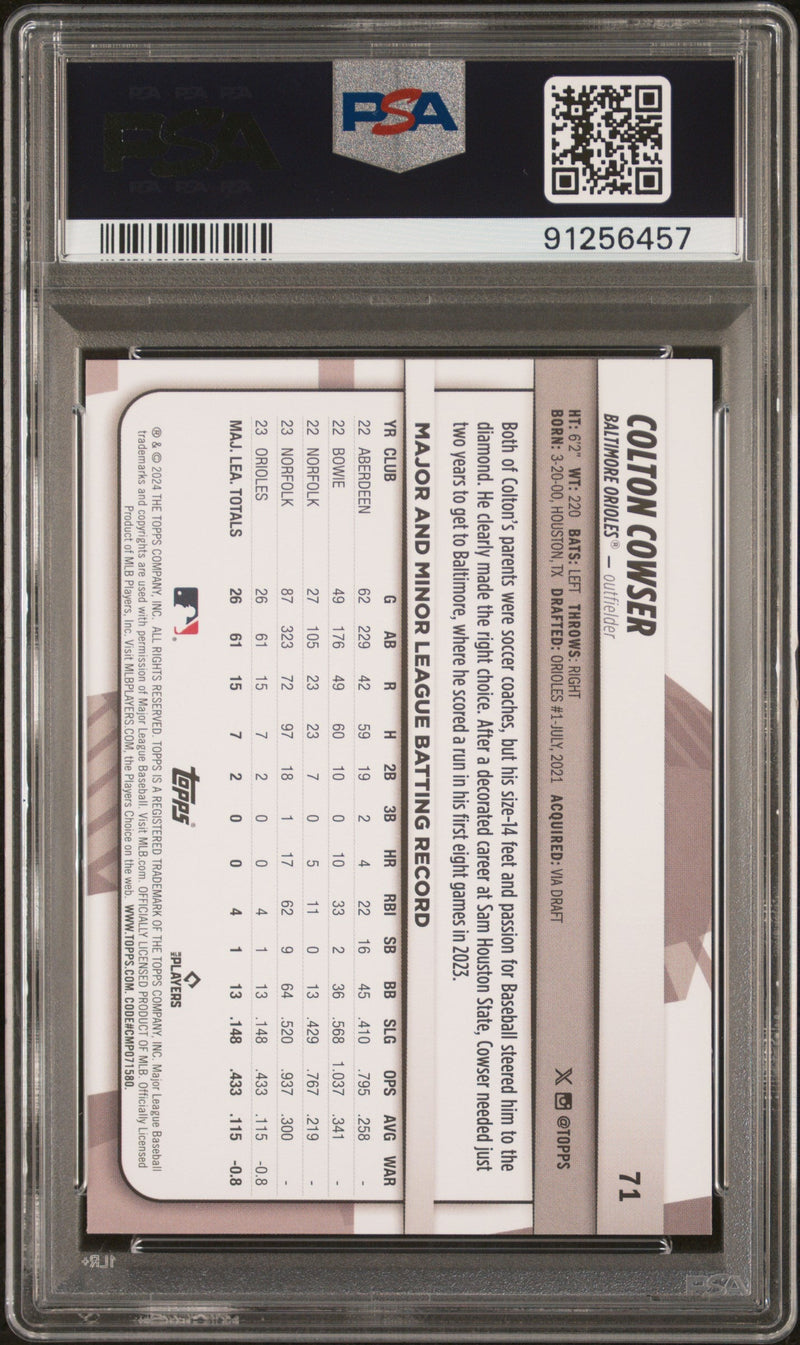 Graded 2024 Topps Big League Colton Cowser #71 Electric Orange Rookie RC Baseball Card PSA 10 Gem Mint