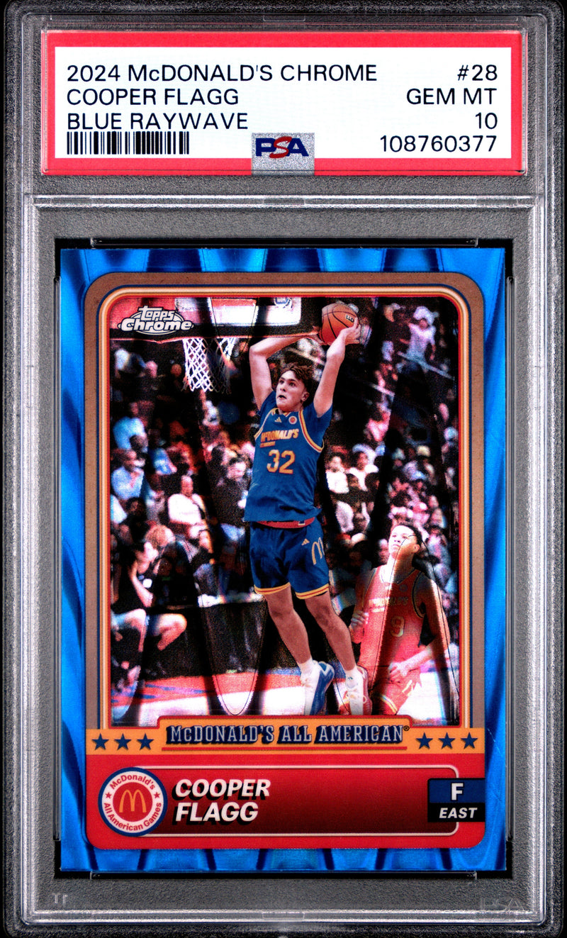 Graded 2024 Topps McDonalds Chrome Cooper Flagg #28 Blue Raywave Rookie RC Basketball Card PSA 10 Gem Mint