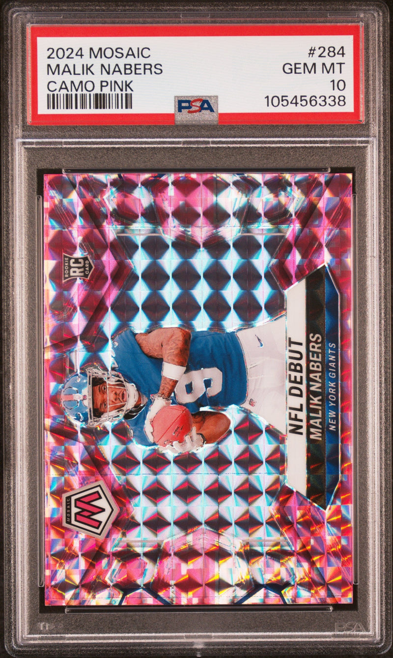 Graded 2024 Panini Mosaic Malik Nabers #284 Camo Pink Rookie RC Football Card PSA 10 Gem Mint