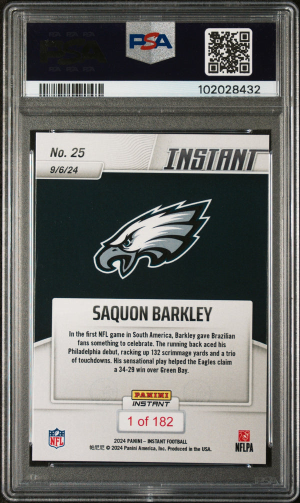 Graded 2024 Panini Instant NFL Saquon Barkley #25 Philadelphia Eagles Debut Football Card PSA 10 Gem Mint