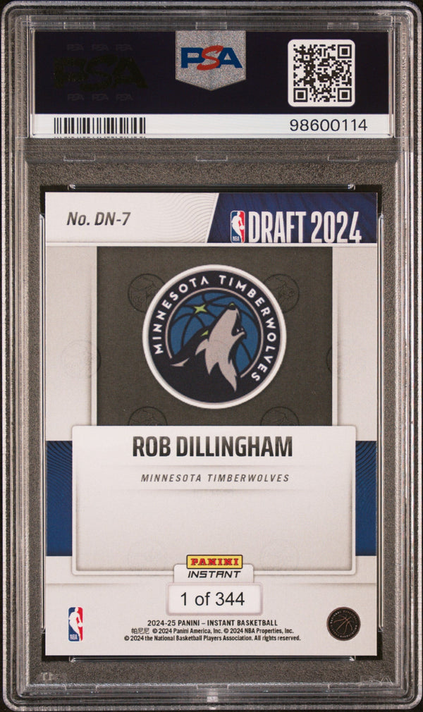 Graded 2024 Panini Instant NBA Rob Dillingham #DN7 Draft Night Rookie RC Basketball Card PSA 8 Near Mint