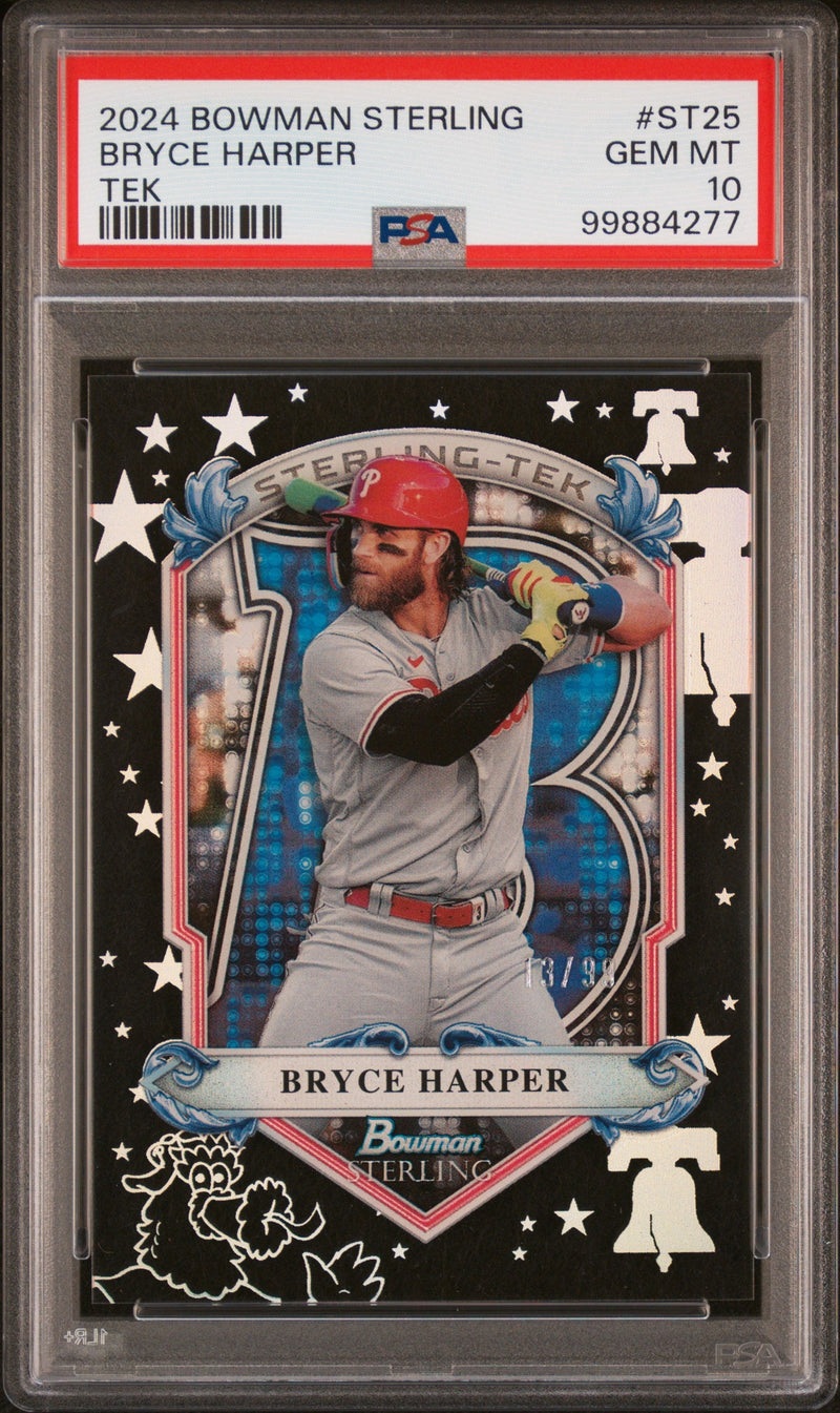 Graded 2024 Topps Bowman Sterling Bryce Harper #ST25 TEK #/99 Baseball Card PSA 10 Gem Mint