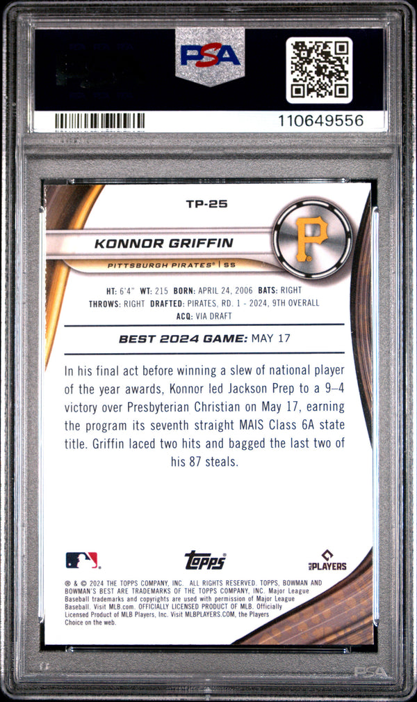 Graded 2024 Topps Bowmans Best Konnor Griffin #TP25 Top Prospects Rookie RC Baseball Card PSA 10 Gem Mint