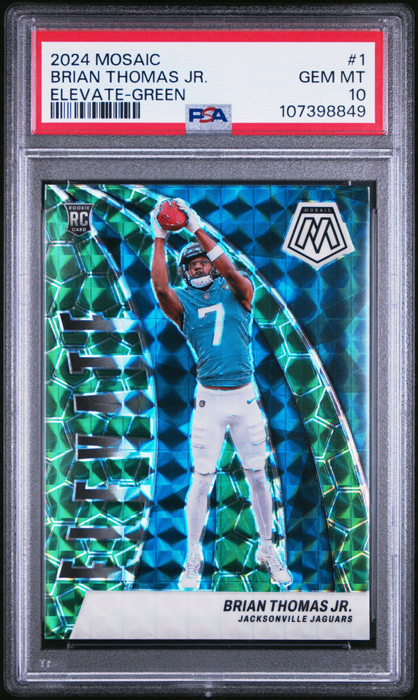 Graded 2024 Panini Mosaic Brian Thomas Jr #1 Elevate Green Rookie RC Football Card PSA 10 Gem Mint